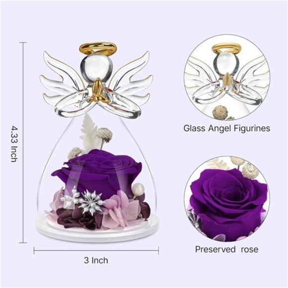 Preserved Flower Rose Gifts in Glass Angel Figurines,Valentines Rose Gifts - Picture 5 of 7
